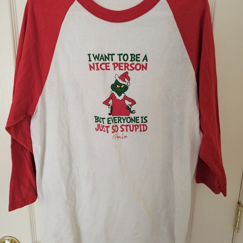 Red and White Graphic Raglan Tee